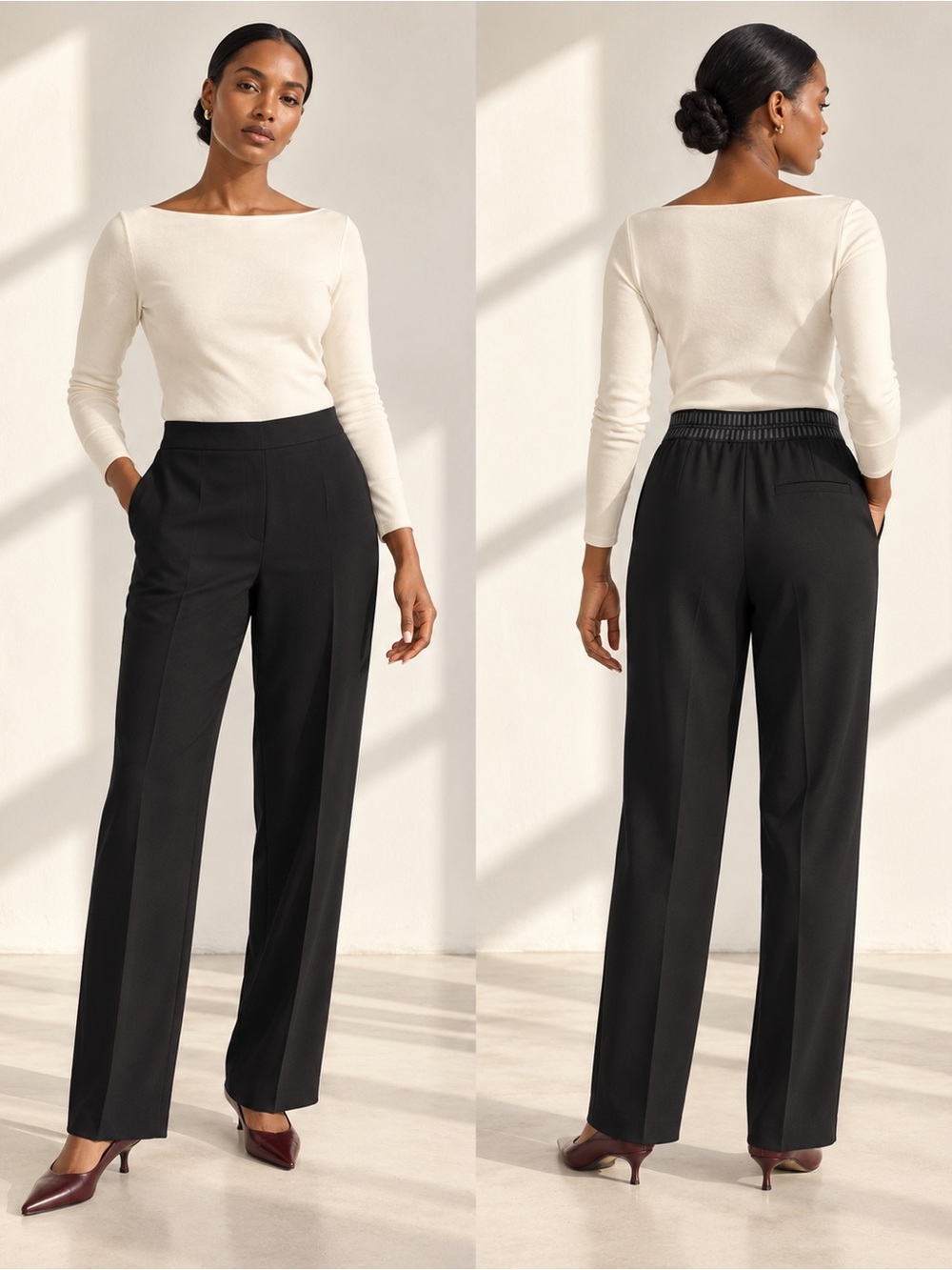 Luisa Cerano Black Wide Leg Trousers Charcoal Elastic Waist Office Siren Sz 16
